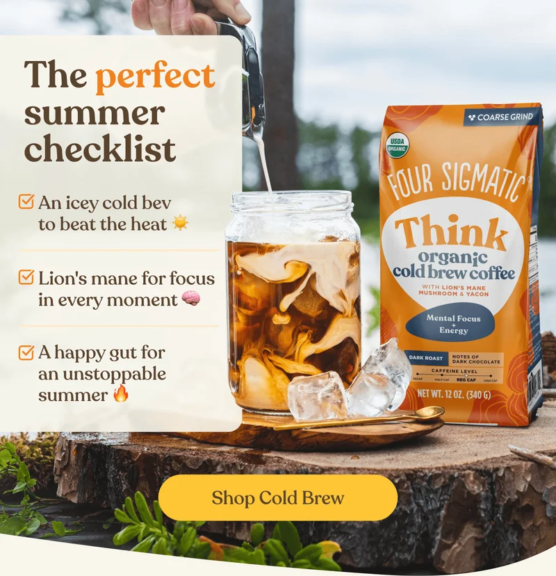 The Perfect summer checklist | An icey cold bev to beat the heat, Lion's mane for focus in every moment, A happy gut for an unstoppable summer | Shop Cold Brew
