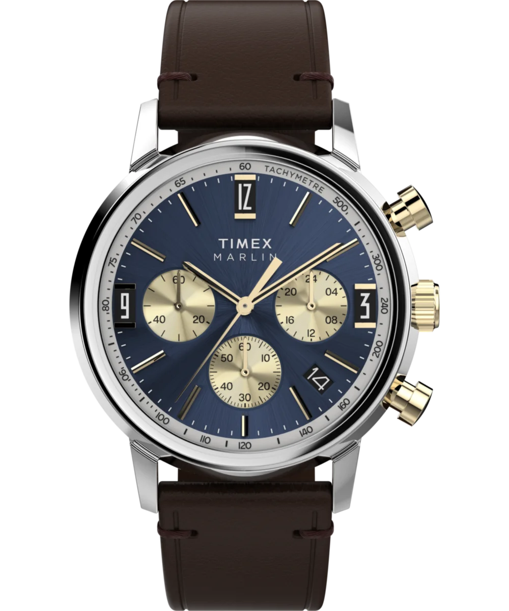 Image of Marlin® Chronograph Tachymeter 40mm Leather Strap Watch