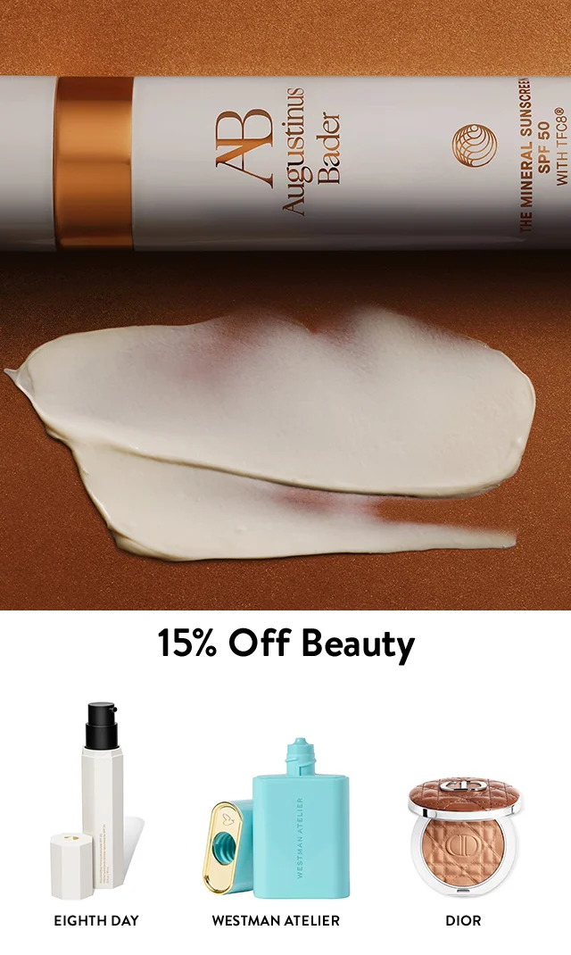 Augustinus Bader sunscreen. EIGHTH DAY sunscreen. Westman Atelier bronzing drops. DIOR bronzer.