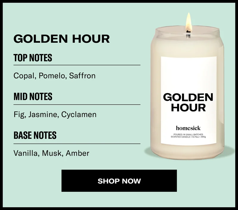 Golden Hour | Top Notes | Copal, Pomelo, Saffron | Mid Notes | Fig, Jasmine, Cyclamen | Base Notes | Vanilla, Musk, Amber | Shop now