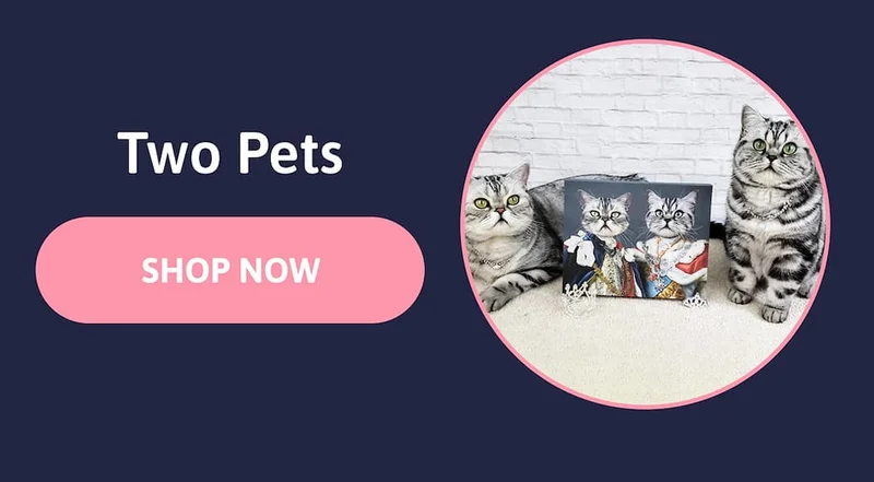 Two cats sat next to their pet portrait