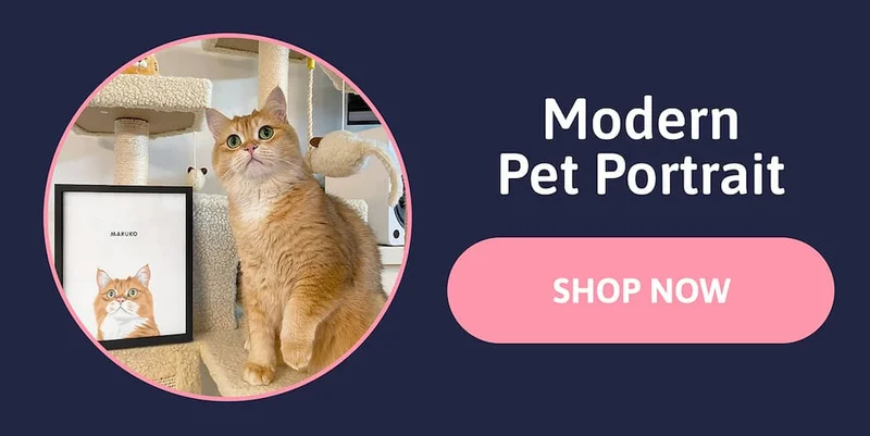 A ginger cat named Maruko sat next to their Modern pet portrait
