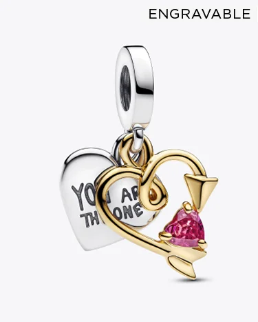 Engravable Heart & Arrow Double Dangle Charm
