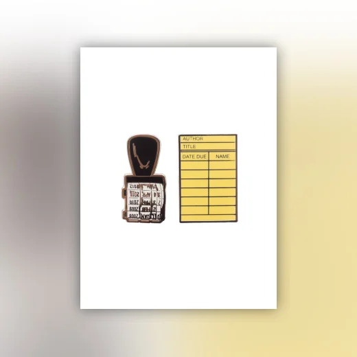 Library Card and Stamp Enamel Pin Set - Pin Set of 2