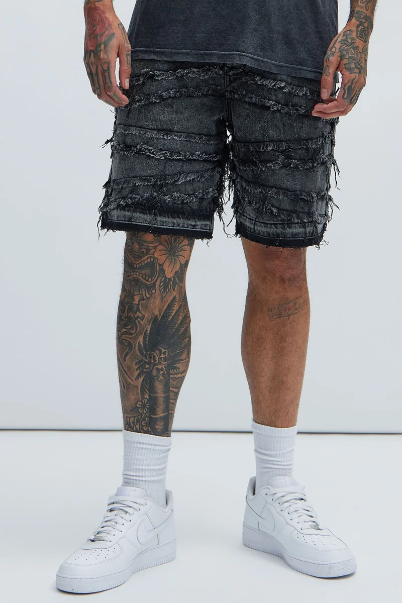 Image of Nice Try Frayed Denim Short - Black Wash