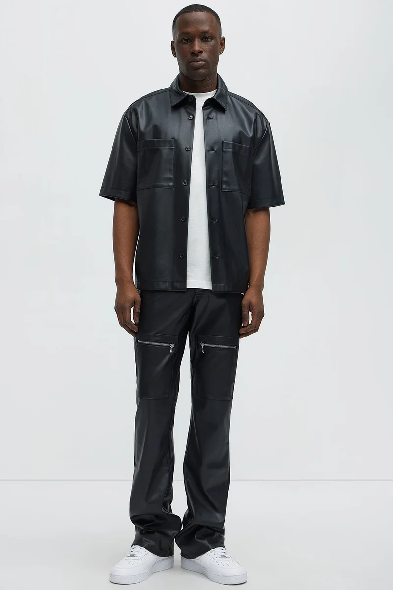 Image of Cut Some Loose Straight Faux Leather Pants - Black