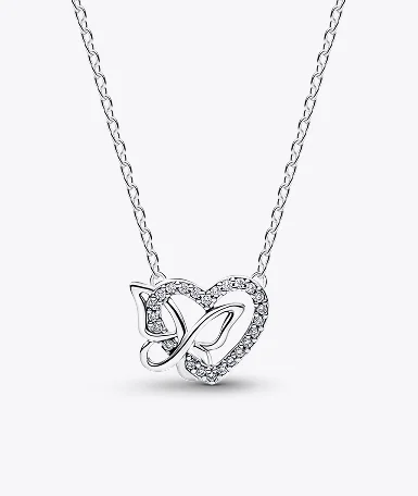 Entwined Heart & Butterfly Pendant Necklace