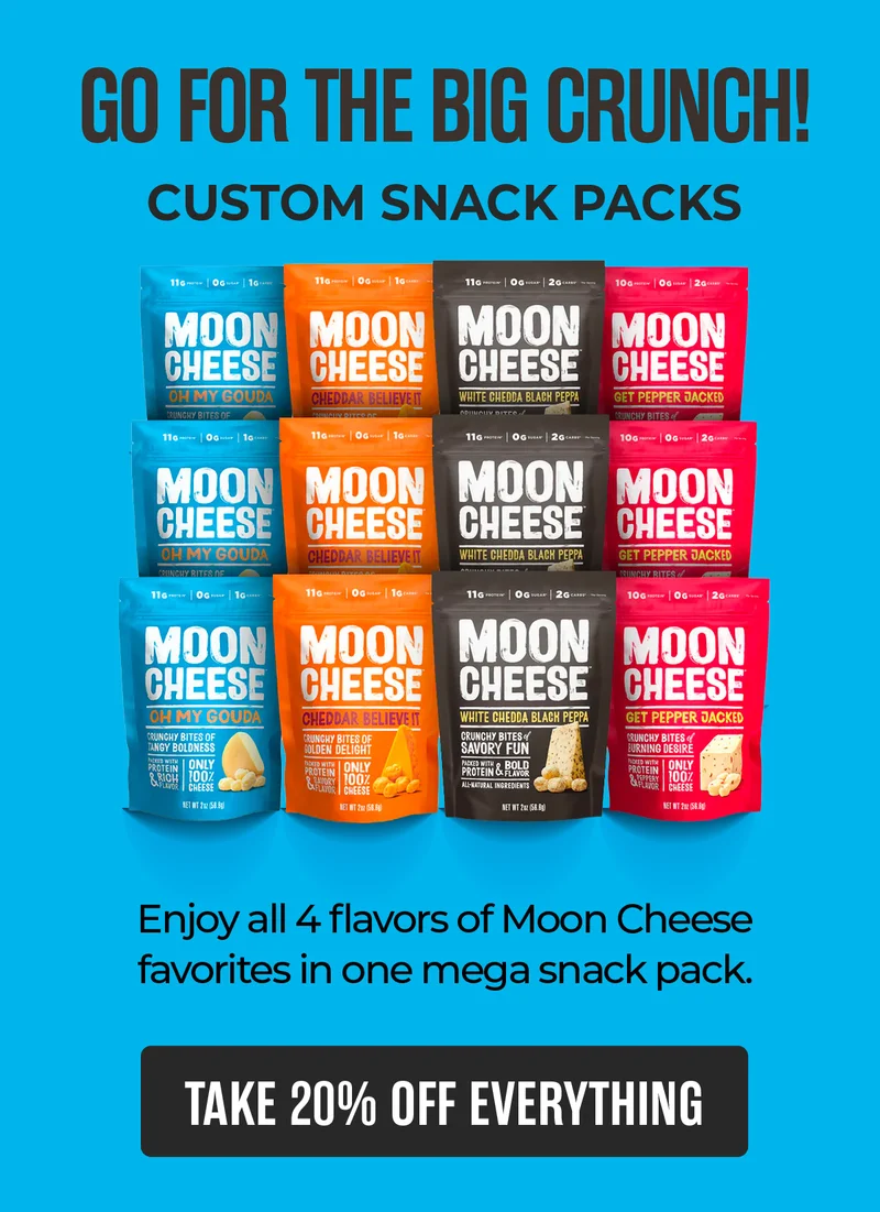 Moon Cheese | Enjoy all 4 flavors of Moon Cheese favorites in one mega snack pack | Take 20% off everything