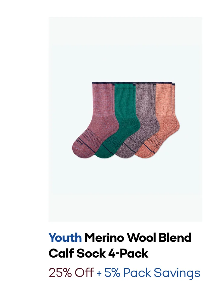 Youth Merino Wool Blend Calf Sock 4-Pack