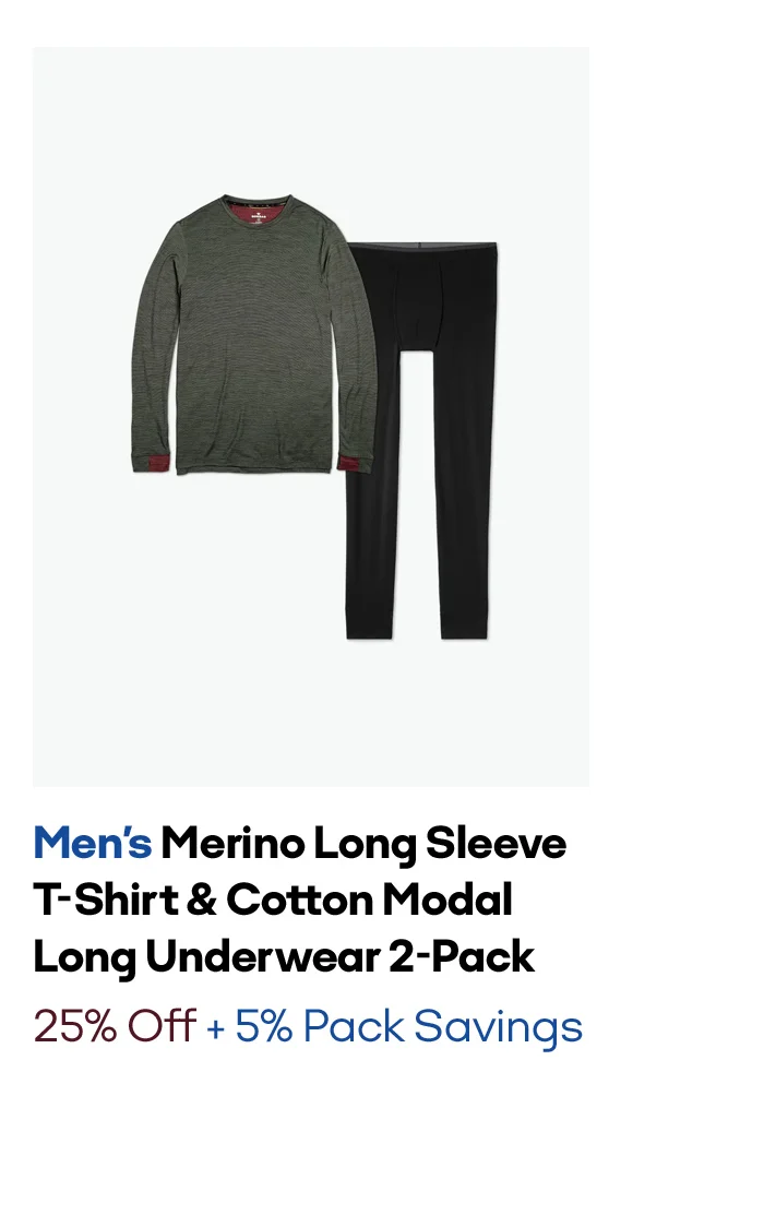 Men's Merino Long Sleeve T-Shirt & Cotton Modal Long Underwear 2-Pack