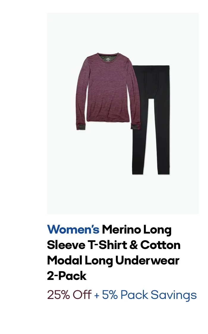 Women's Merino Long Sleeve T-Shirt & Cotton Modal Long Underwear 2-Pack