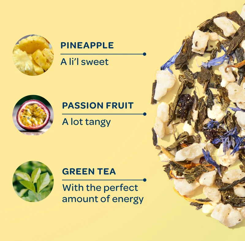 Pineapple, Passion fruit, Green tea