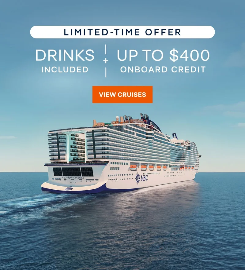 Limited Time Offer – Drinks Included + Up to $400 Onboard Credit – Click to View Cruises & Book Now