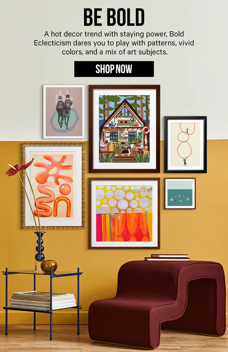 Bold Eclecticism dares you to play with patterns, vivid colors, and a mix of art subjects.