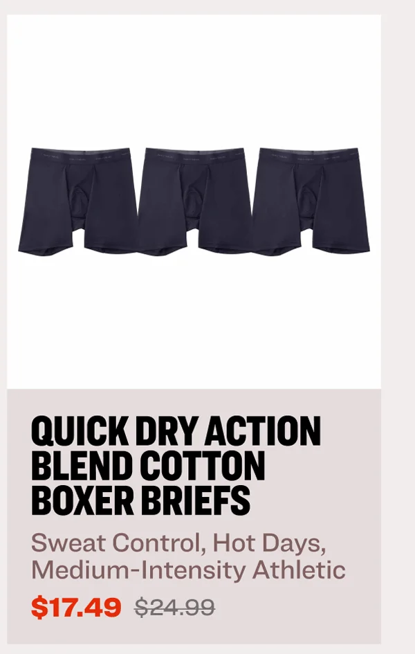 30% OFF Quick Dry Action Blend Cotton Boxer Briefs