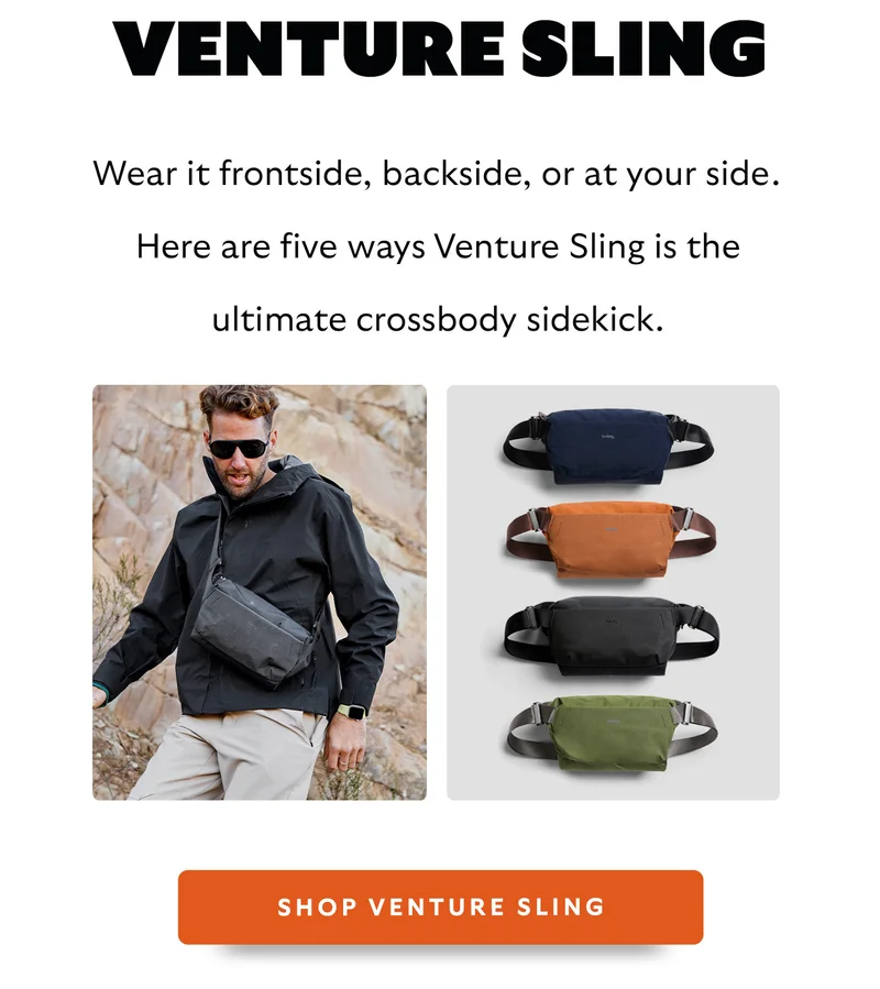 Wear it frontside, backside, or at your side. Here are five ways Venture Sling is the ultimate crossbody sidekick.