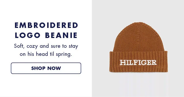 Embroidered logo beanie                                            Soft, cozy and sure to stay on his head til spring.                                            Shop now