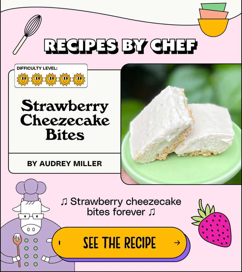 Recipes by chef. Strawberry Cheezecake Bites by Audrey Miller ♫ Strawberry cheezecake bites forever ♫ See the recipe.