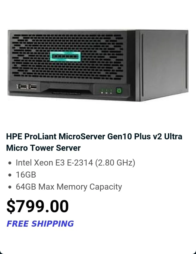 HPE ProLiant MicroServer Gen10 Plus v2 Ultra 
    Micro Tower Server