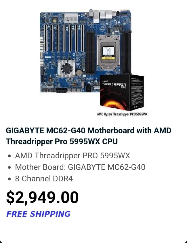 GIGABYTE MC62-G40 Motherboard with
    AMD Threadripper Pro 5995WX CPU