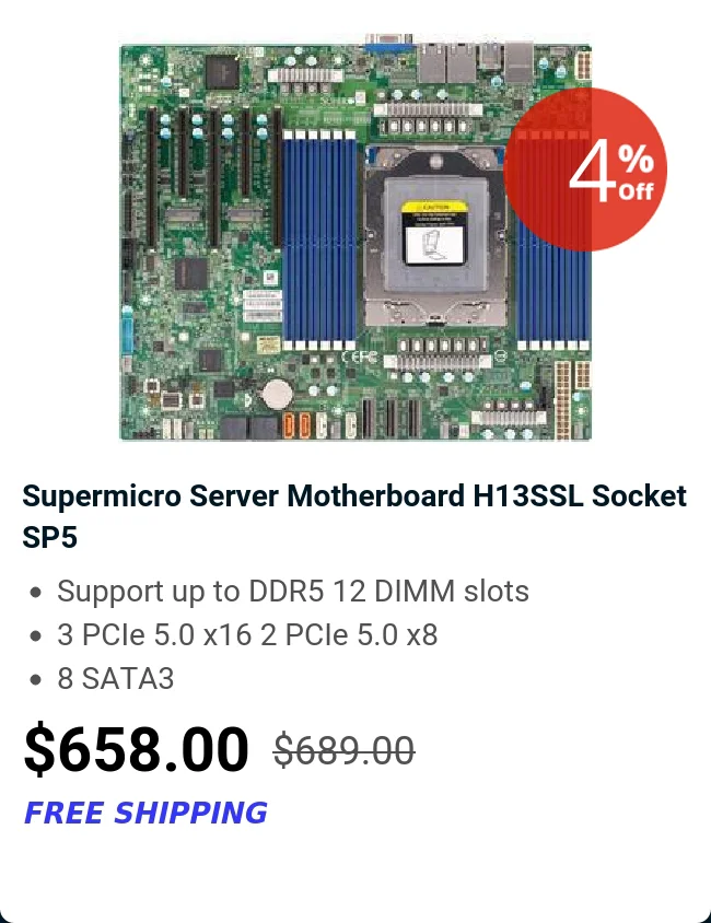 Supermicro Server Motherboard H13SSL Socket SP5