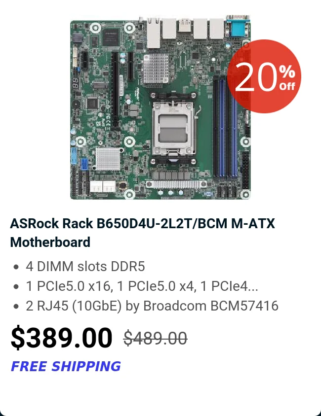 ASRock Rack B650D4U-2L2T/BCM M-ATX Motherboard