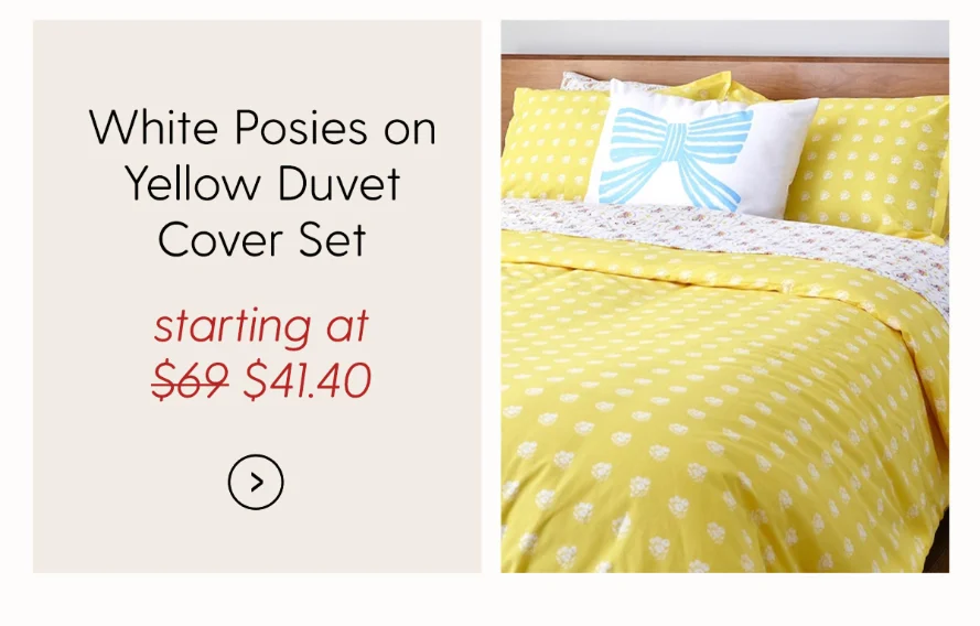 White Posies on Yellow Brushed Cotton Duvet Cover Set