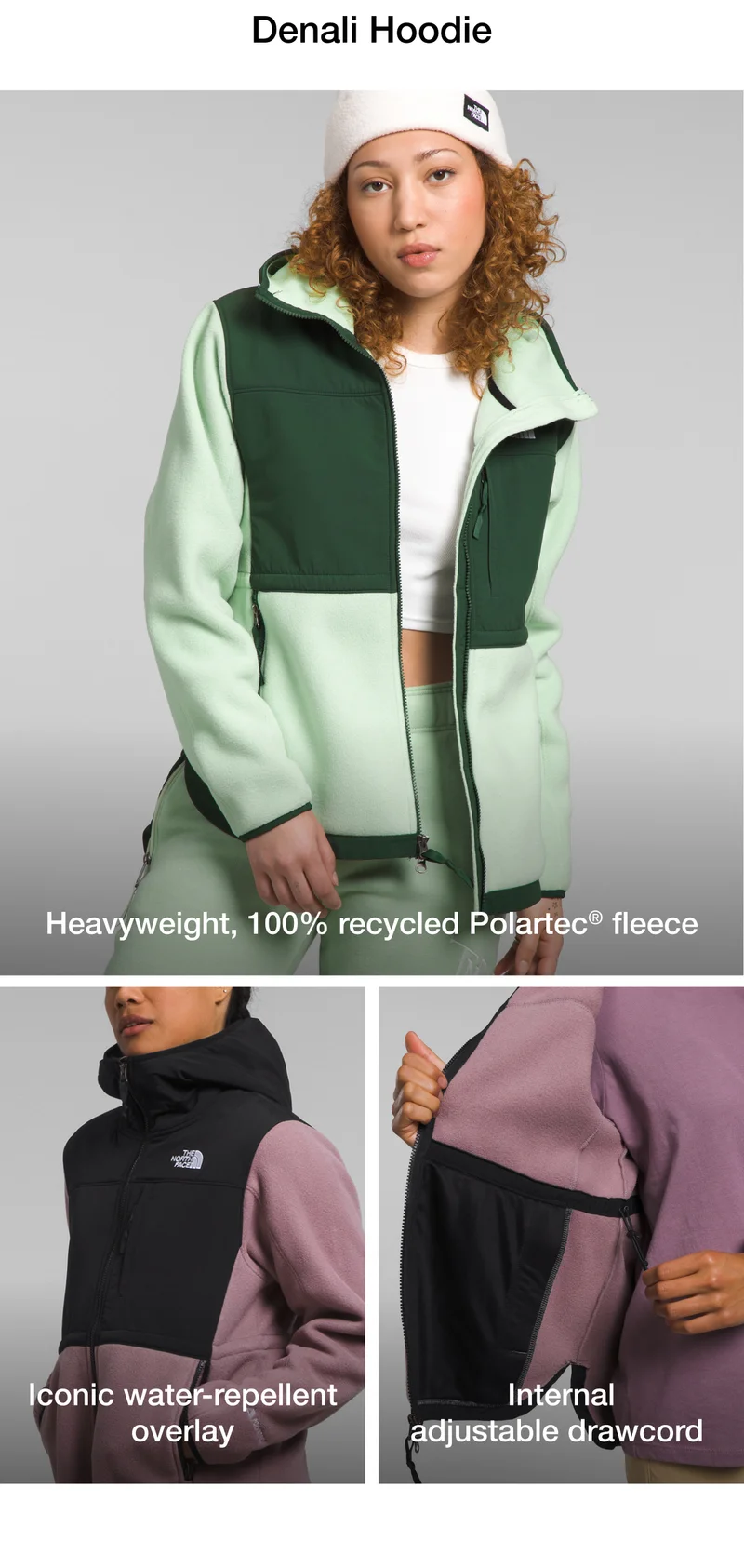 Denali Hoodie. Heavyweight, 100% recycled Polartec fleece. Iconic water-repellent overlay. Internal adjustable drawcord