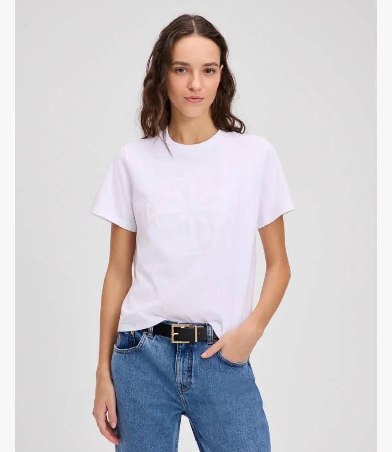 Embroidered Spade Flower Logo Tee