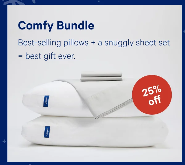 [25% off] >> Comfy Bundle >> Best-selling pillows + a snuggly sheet set = best gift ever. >>