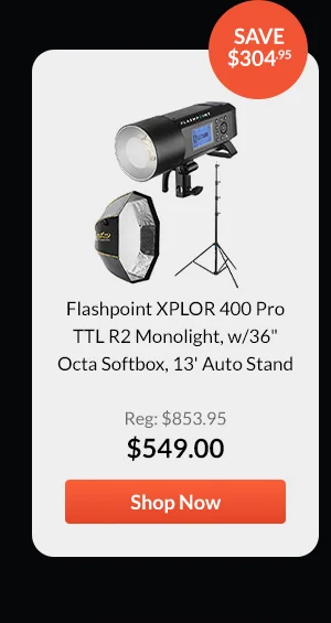 Flashpoint XPLOR 400 Pro TTL R2 Monolight, w/36inches Octa Softbox, 13' Auto Stand