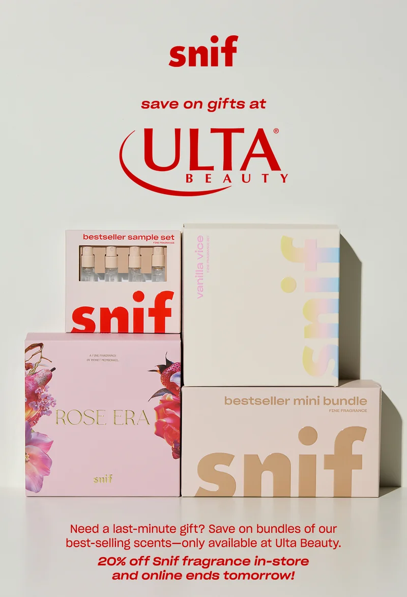 Need a last-minute gift? Save on bundles of our best-selling scents—only available at Ulta Beauty.  20% off Snif fragrance in-store and online ends tomorrow!