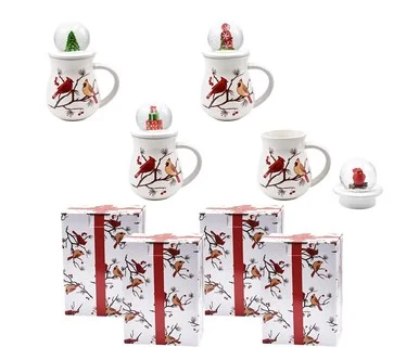 Temp-tations Set of (4) 16-oz Mugs with Snow Globe Lids & Gift Boxes