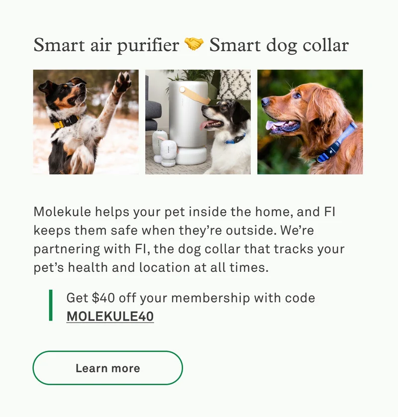 Get $40 off your Fi smart dog collar membership with code MOLEKULE40