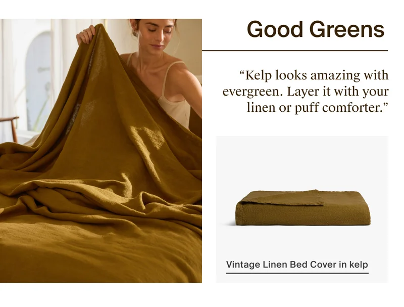 Shop Vintage Linen Bed Cover in Kelp