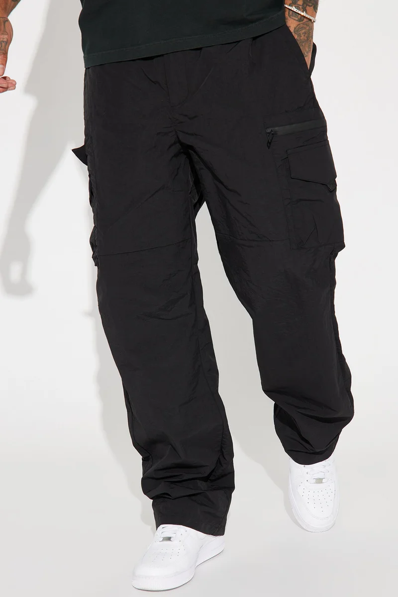 Image of Echo Nylon Straight Cargo Pants - Black