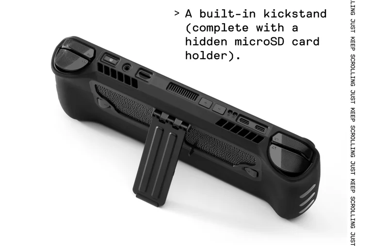 It also includes a built-in kickstand (complete with hidden microSD card holder).