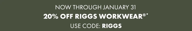 Now Through January 31 20% Off discount code Workwear®* USE CODE: discount code