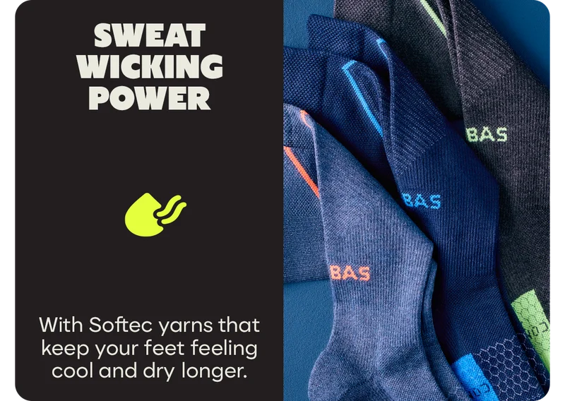 SWEAT WICKING POWER | With Softec yarns that keep your feet feeling cool and dry longer.