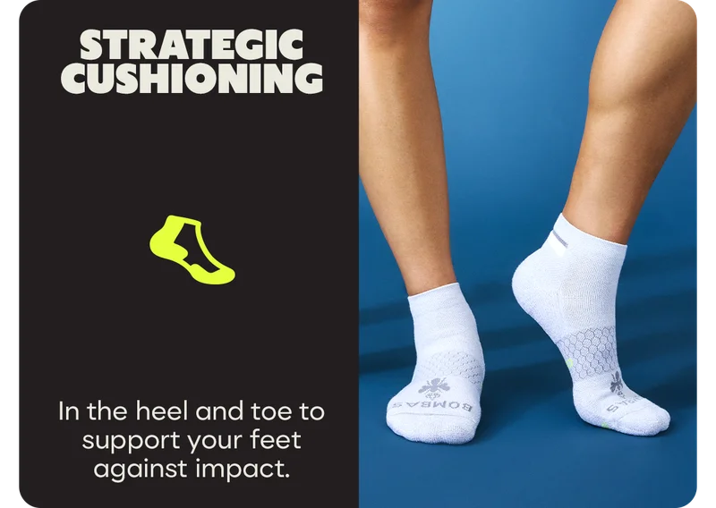 STRATEGIC CUSHIONING | In the heel and toe to support your feet against impact.