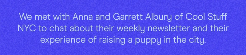 We met with Anna and Garrett Albury of Cool Stuff NYC to chat about their weekly newsletter and their experience of raising a puppy in the city.