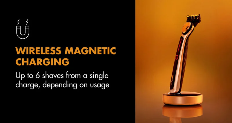 WIRELESS MAGNETIC CHARGING - Up to 6 shaves from a single charge, depending on usage