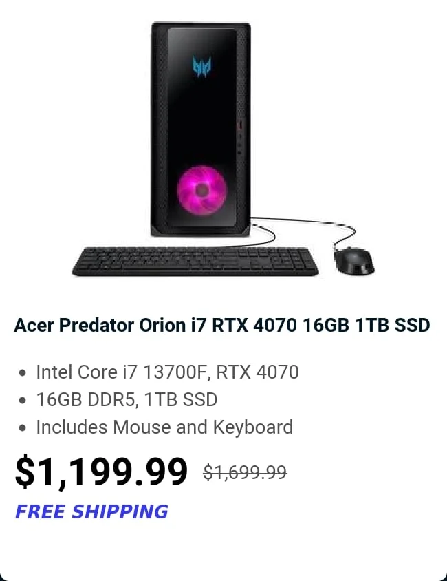 Acer Predator Orion i7 RTX 4070 16GB 1TB SSD