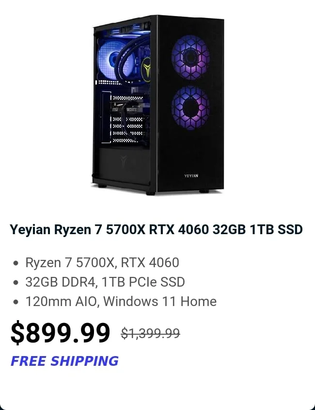 Yeyian Ryzen 7 5700X RTX 4060 32GB 1TB SSD