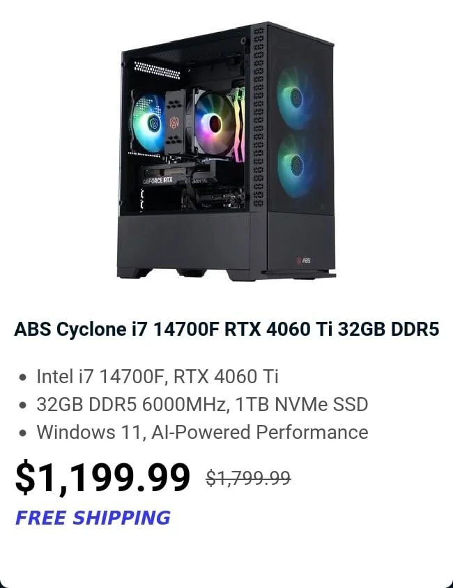 ABS Cyclone i7 14700F RTX 4060 Ti 32GB DDR5