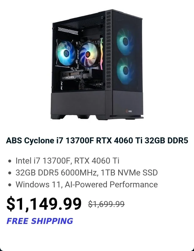 ABS Cyclone i7 13700F RTX 4060 Ti 32GB DDR5