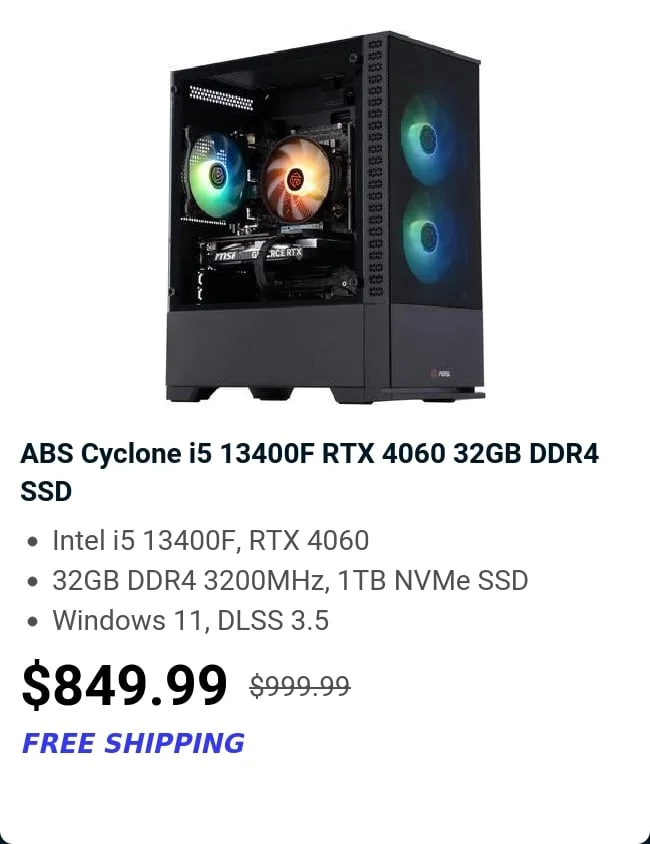ABS Cyclone i5 13400F RTX 4060 32GB DDR4 SSD