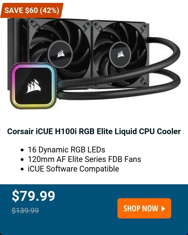Corsair iCUE H100i RGB Elite Liquid CPU Cooler