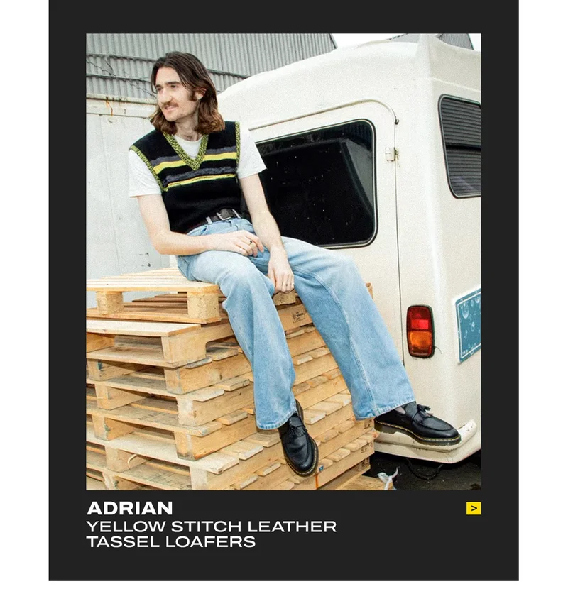 ADRIAN YELLOW STITCH LEATHER TASSEL LOAFERS