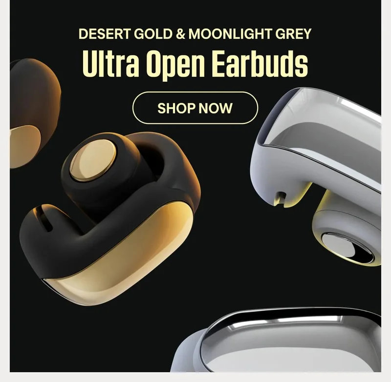 Ultra Open Earbuds in Desert Gold and Moonlight Grey